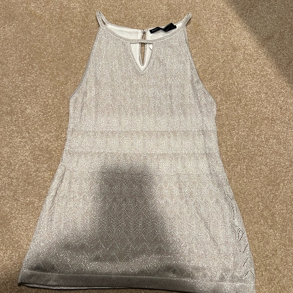 Silver sleeveless top- perfect for blazers or alone.  Never worn